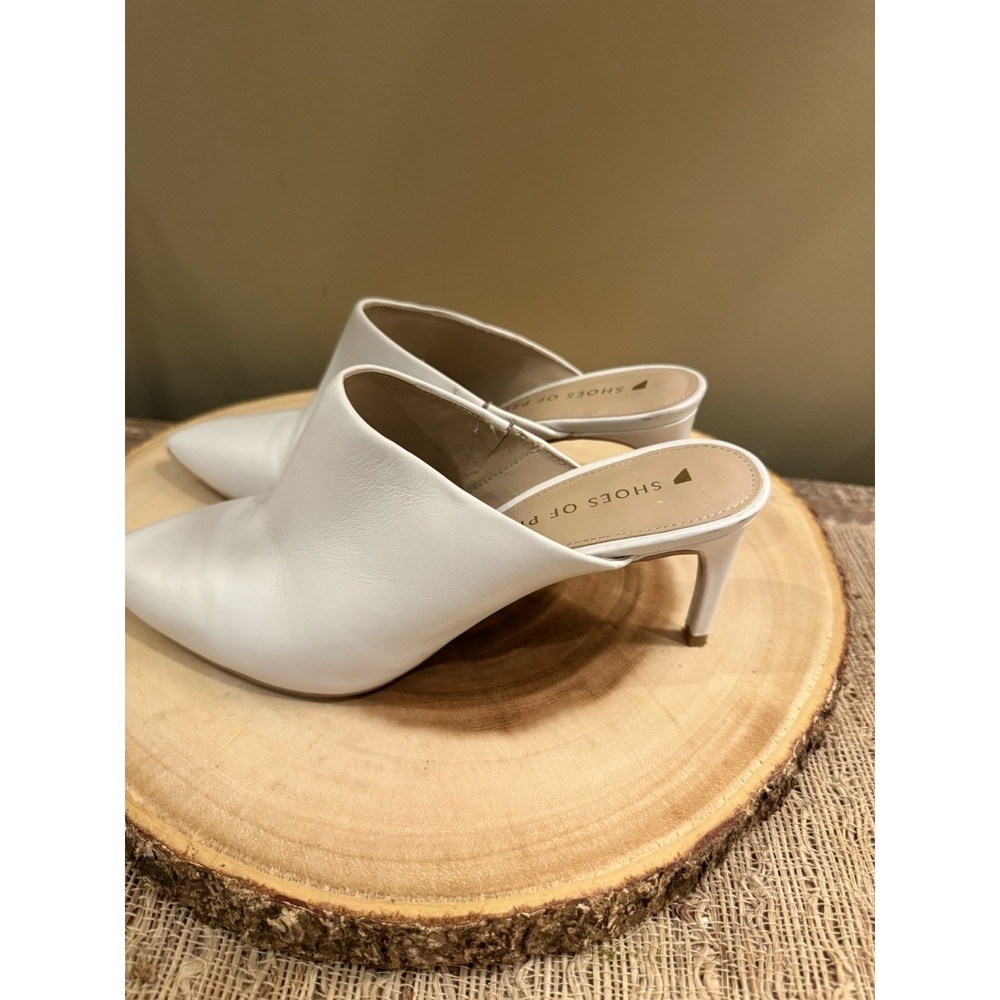Shoes Of Prey White Leather‎  Pointed Mule Heels Pumps Size 6.5